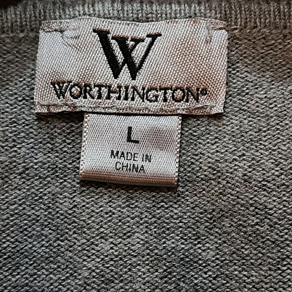 Worthington Gray Ruffle Front Cardigan Sweater Size Large Short Sleeve - Picture 6 of 6